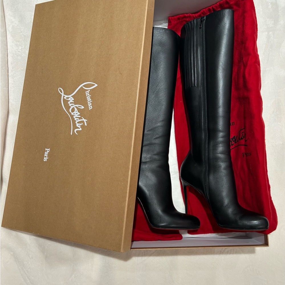 Christian Louboutin Fifi Botta 100 king Calf Black Leather Heeled Boots - Picture 14 of 16